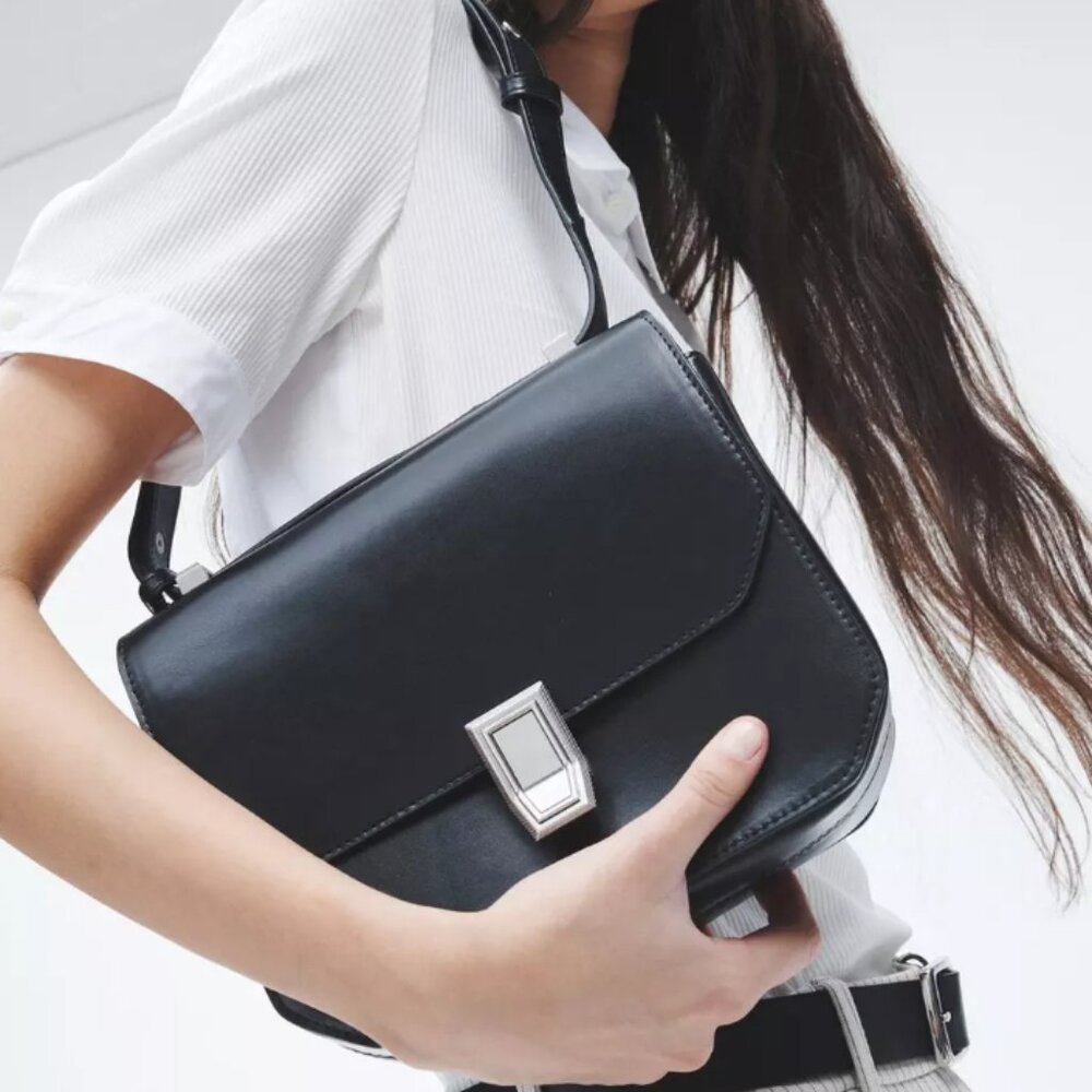 Rag & Bone Black Leather Shoulder Bag Silver Hardware Crossbody Bag